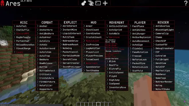 Ares — Minecraft hack: AutoCrystal, HopperAura, KillAura, Autototem