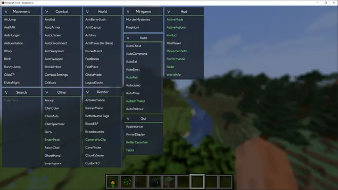 Aristois | Autofarm, bhop, ghostmode Minecraft cheat-client
