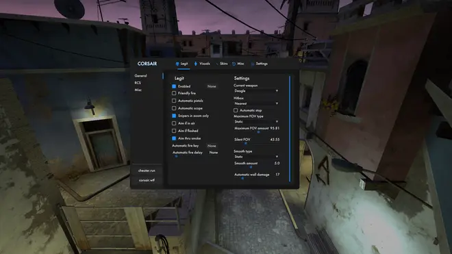 Corsair is a popular legit cheat for CS:GO that originated from the Cheater.fun forum, well-known for its reliable features and active community support. Screenshot 4