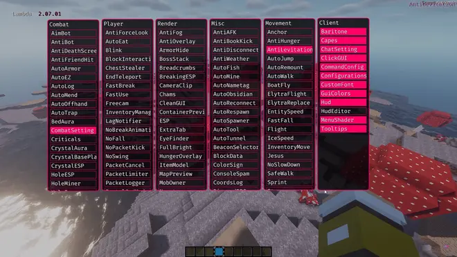Lambda | Minecraft Hack: Aimbot, BedAura, HoleESP, AutoArmor Screenshot 2