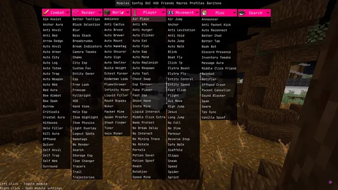 Meteor | Aim assist, No Fall, Crystal aura Minecraft modmenu Screenshot 3