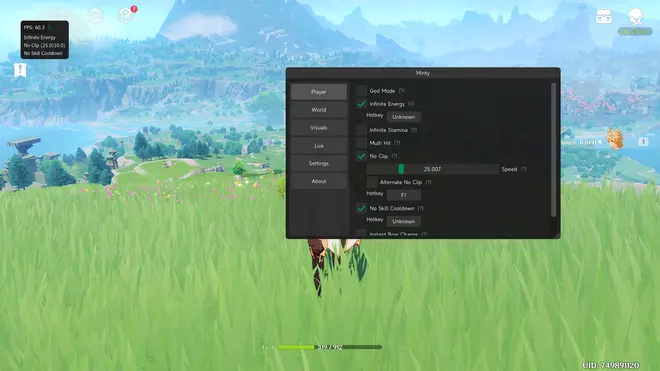 Minty/Shika-Hub | Infinite stamina, Noclip cheat for Genshin Impact