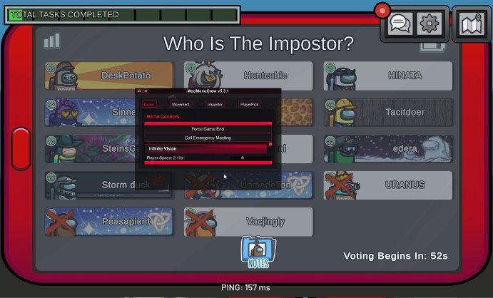 ModMenuCrew Lite | Among Us Free Hack — Cosmetics, Teleports, Kicks Screenshot 1
