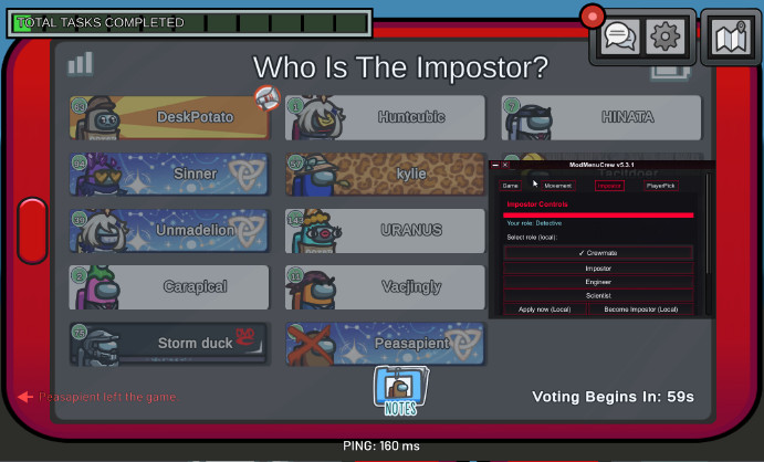 ModMenuCrew Lite | Among Us Free Hack — Cosmetics, Teleports, Kicks